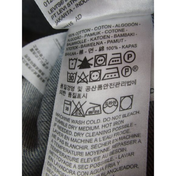 Levis Trucker Jacket Large Moto Distressed Denim Red Tab Flap Pockets - Picture 14 of 15